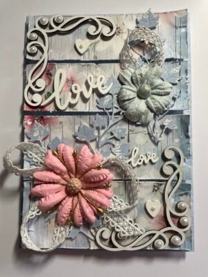 5x7" Luxury Shabby Chic BLUE/PINK All Occasion Greeting Card & Envelope