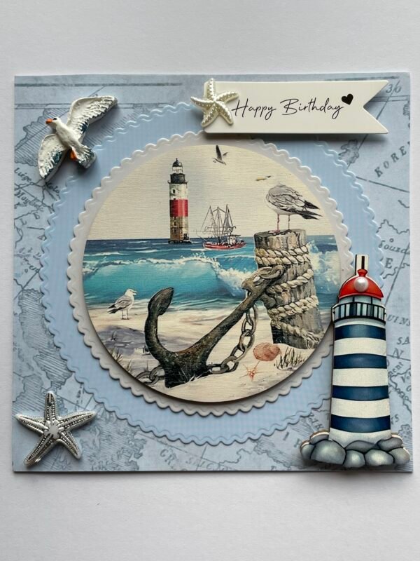 Luxury Coastal Nautical Handmade Card & Envelope FREE PERSONALISATION - Image 3