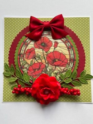 6x6" Red Poppy luxury handmade card topper