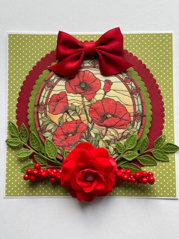 6x6" Red Poppy luxury handmade card topper