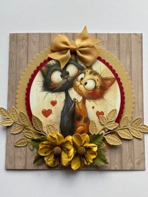 Luxury Anniversary Handmade Card Cats/Couple In Love FREE PERSONALISATION