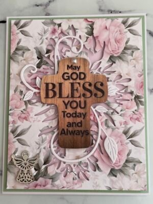 GOD BLESS YOU Shabby Roses Handmade Card Topper