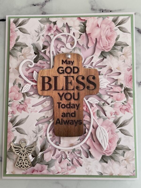 GOD BLESS YOU Shabby Roses Handmade Card Topper