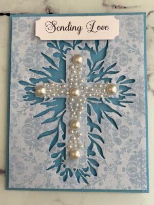SENDING LOVE Pearl Cross Handmade Card Topper