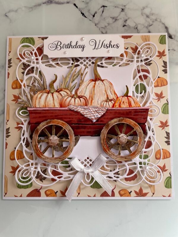 2 X Pumpkin Cart handmade card toppers 6x6" - Image 2