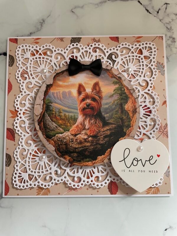 6x6" Luxury Handmade Card Topper Yorkshire Terrier Dog