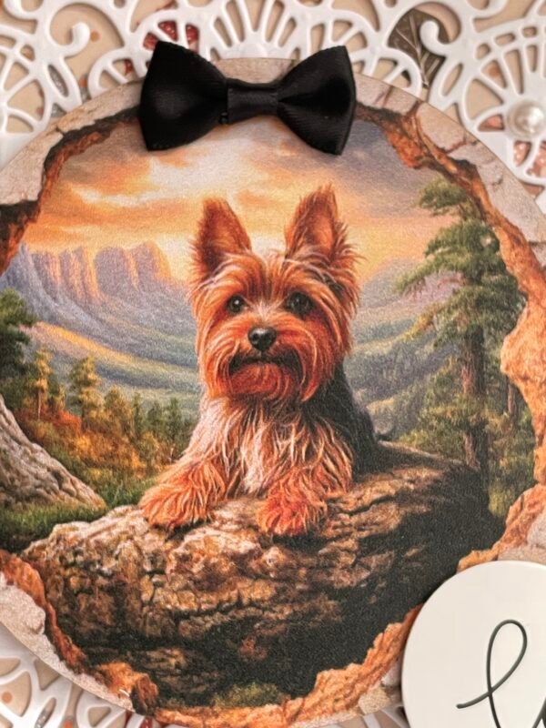 6x6" Luxury Handmade Card Topper Yorkshire Terrier Dog - Image 2