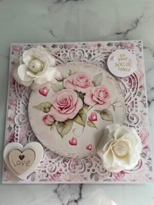 6x6" ON YOUR SPECIAL DAY Shabby Pink Roses Luxury Card Topper