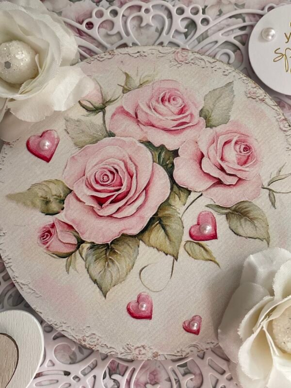 6x6" ON YOUR SPECIAL DAY Shabby Pink Roses Luxury Card Topper - Image 3