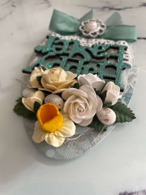 Luxury TEAL Easter Egg card Topper 6X4" - Image 3