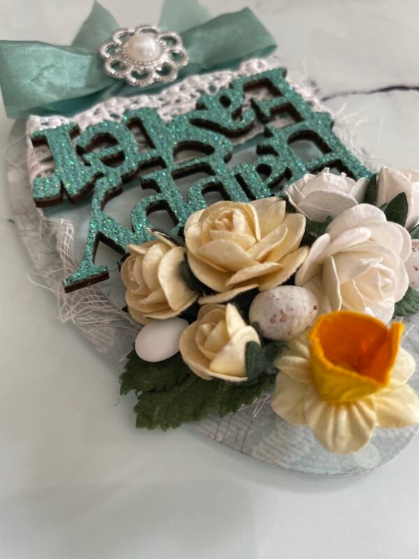 Luxury TEAL Easter Egg card Topper 6X4" - Image 2