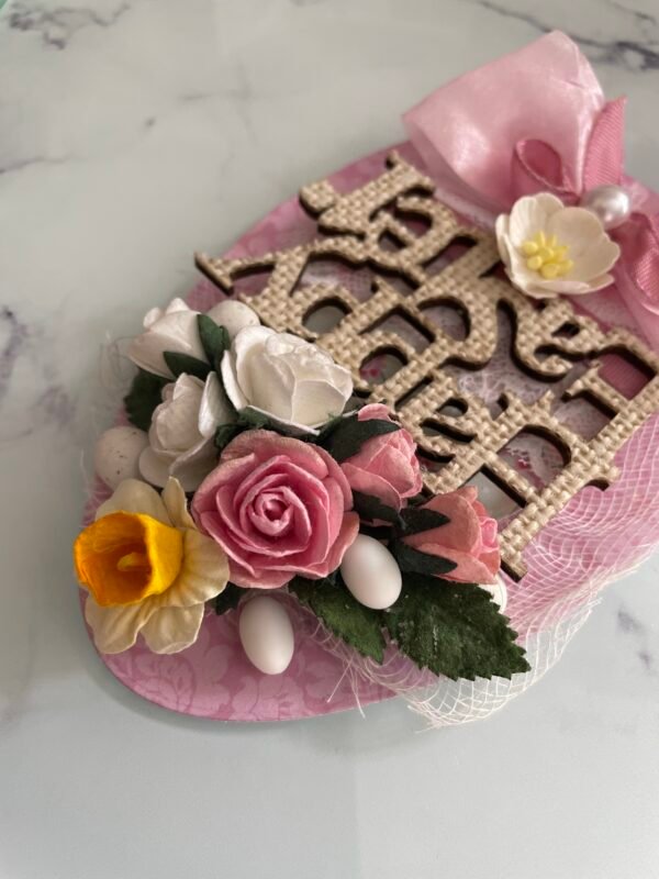 Luxury PINK Easter Egg Handmade Card Topper 6x4" - Image 3