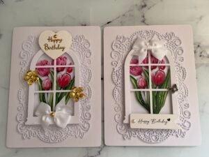 2 x Large Luxury 3D Handmade Tulip Window Card Toppers BIRTHDAY
