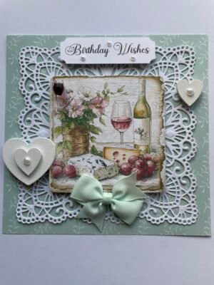 6x6" Handmade Birthday Card Topper CHEESE & WINE