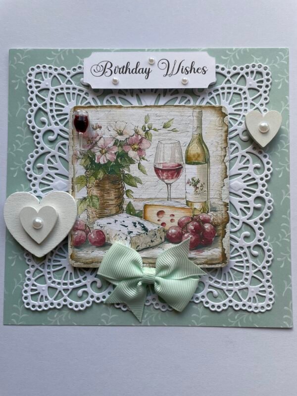 6x6" Handmade Birthday Card Topper CHEESE & WINE