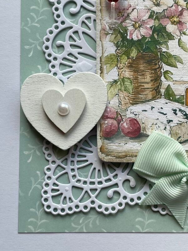 6x6" Handmade Birthday Card Topper CHEESE & WINE - Image 3