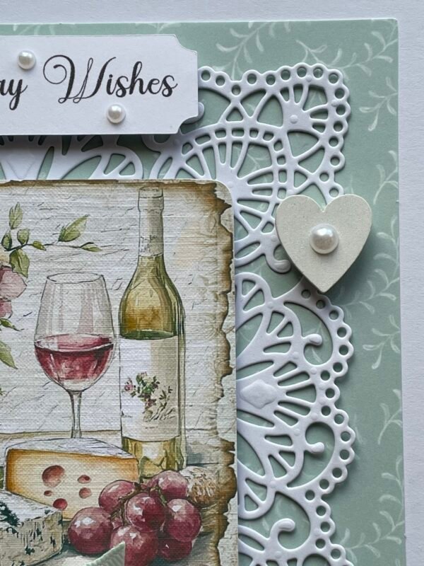 6x6" Handmade Birthday Card Topper CHEESE & WINE - Image 4