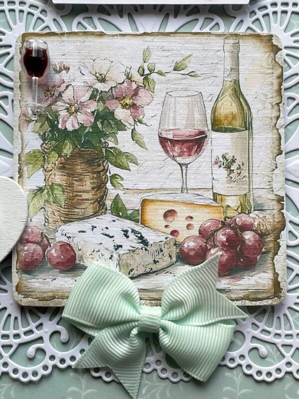 6x6" Handmade Birthday Card Topper CHEESE & WINE - Image 5