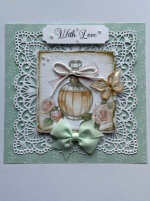 6x6" Handmade Card Topper VINTAGE PERFUME BOTTLE 'WITH LOVE'