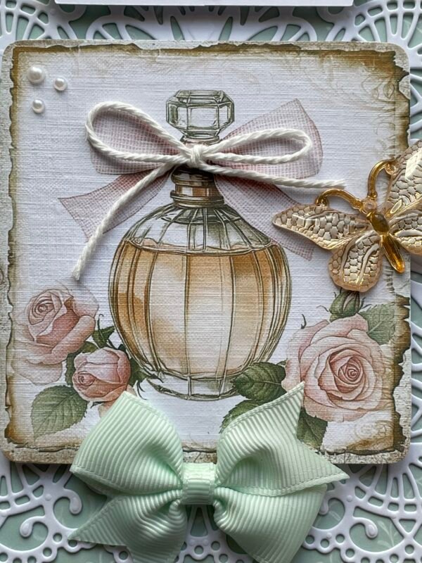 6x6" Handmade Card Topper VINTAGE PERFUME BOTTLE 'WITH LOVE' - Image 2