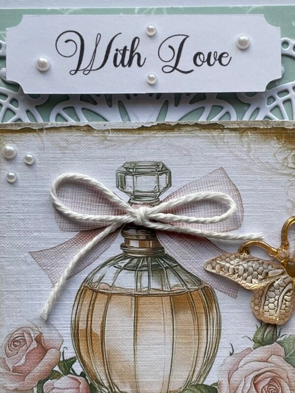 6x6" Handmade Card Topper VINTAGE PERFUME BOTTLE 'WITH LOVE' - Image 4