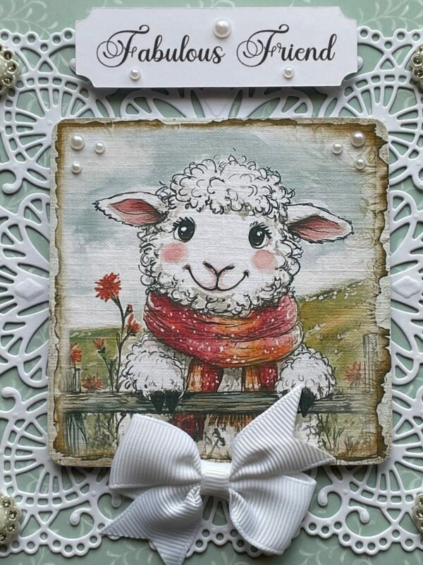 6X6" 3D Handmade Card Topper SHEEP FABULOUS FRIEND - Image 3
