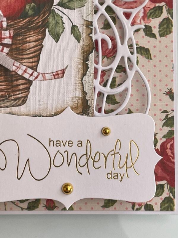 6x6" Luxury 3D Handmade Shabby Card Topper RED - BASKET OF HEARTS - Image 4