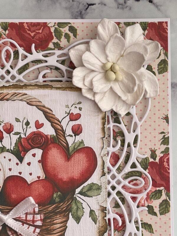 6x6" Luxury 3D Handmade Shabby Card Topper RED - BASKET OF HEARTS - Image 5