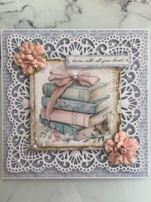 6x6" 3D Inspirational Shabby Handmade Card Topper BOOKS
