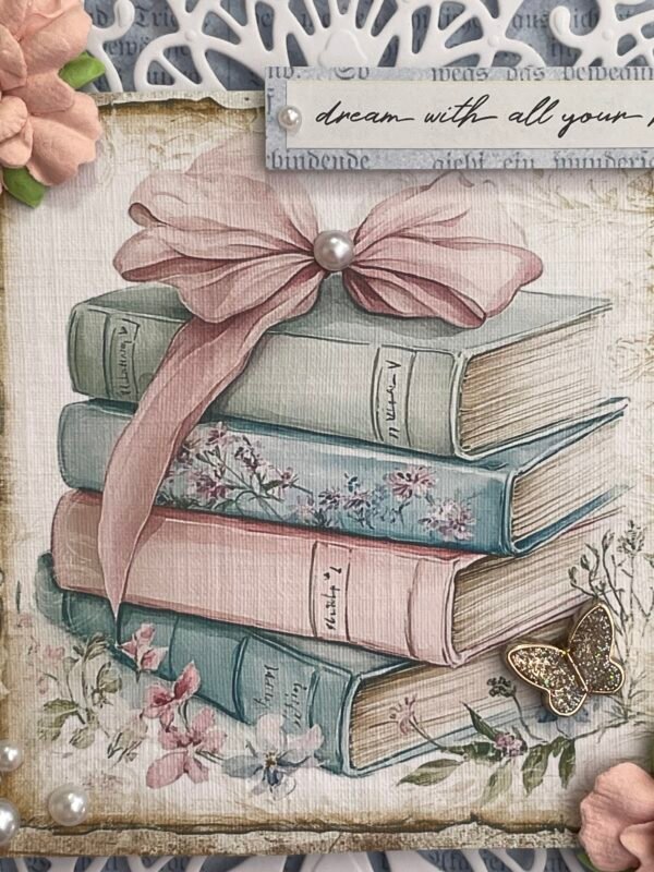 6x6" 3D Inspirational Shabby Handmade Card Topper BOOKS - Image 3