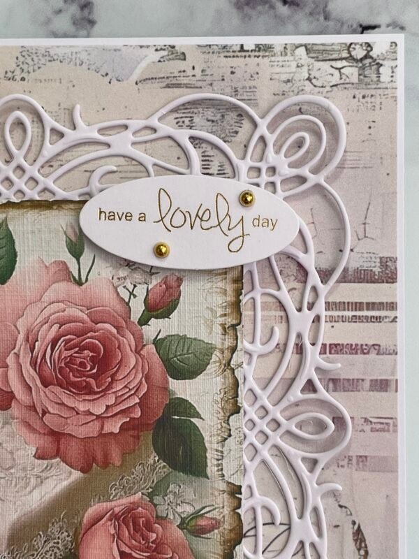 6x6" Vintage Shabby 3D Handmade Card Topper FLORAL ROSE SOAP PEARLS - Image 6