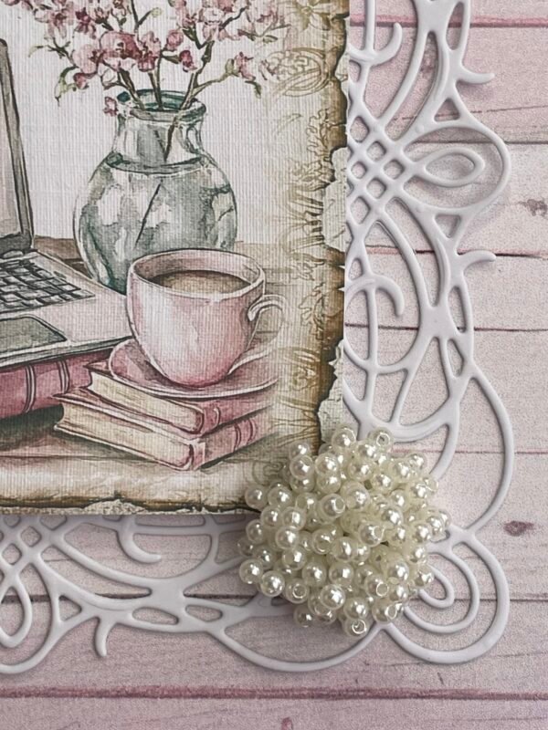 6x6" Luxury 3D Handmade Shabby Card Topper Feminine Flowers Laptop Brew BIRTHDAY - Image 6