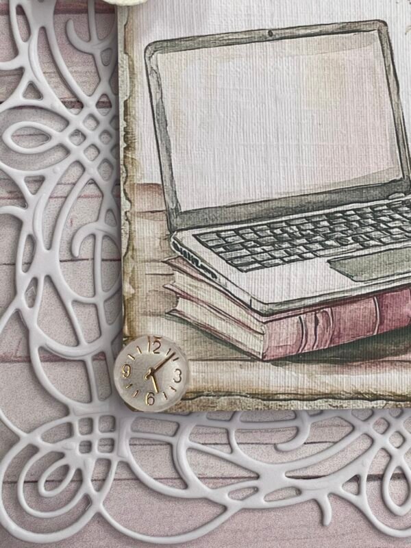 6x6" Luxury 3D Handmade Shabby Card Topper Feminine Flowers Laptop Brew BIRTHDAY - Image 5