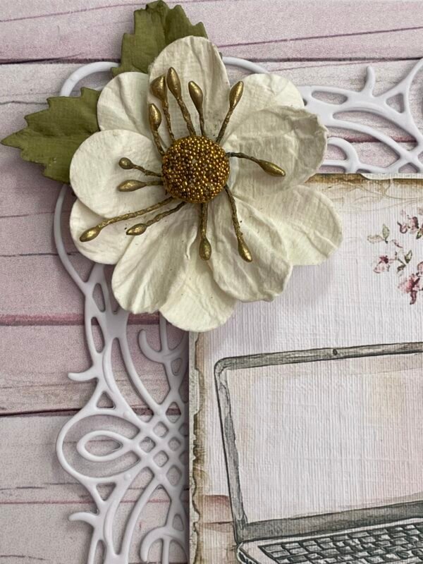 6x6" Luxury 3D Handmade Shabby Card Topper Feminine Flowers Laptop Brew BIRTHDAY - Image 4