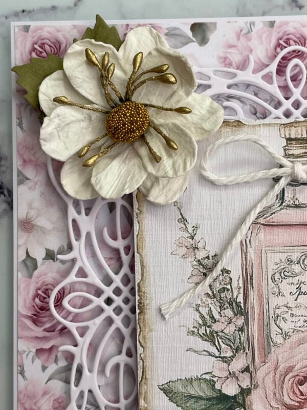 6x6" 3D Shabby Handmade Card Topper VINTAGE PERFUME BOTTLE BIRTHDAY WISHES - Image 5