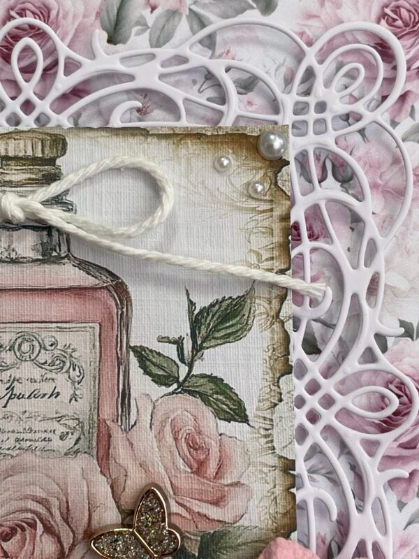 6x6" 3D Shabby Handmade Card Topper VINTAGE PERFUME BOTTLE BIRTHDAY WISHES - Image 6