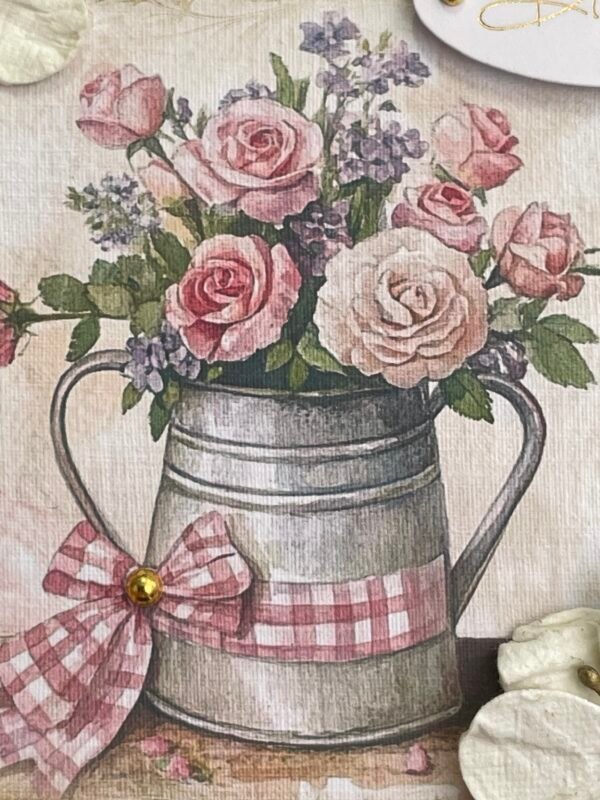 6x6" Luxury 3D Shabby Handmade Birthday Card Topper TIN ROSE BOUQUET - Image 3
