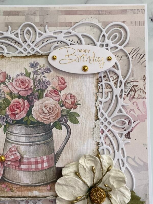 6x6" Luxury 3D Shabby Handmade Birthday Card Topper TIN ROSE BOUQUET - Image 4