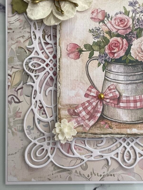 6x6" Luxury 3D Shabby Handmade Birthday Card Topper TIN ROSE BOUQUET - Image 5