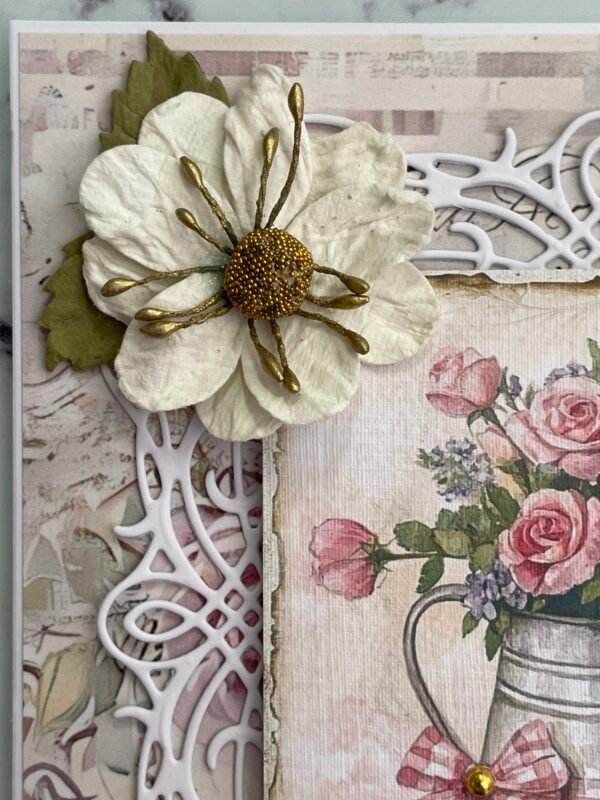 6x6" Luxury 3D Shabby Handmade Birthday Card Topper TIN ROSE BOUQUET - Image 6