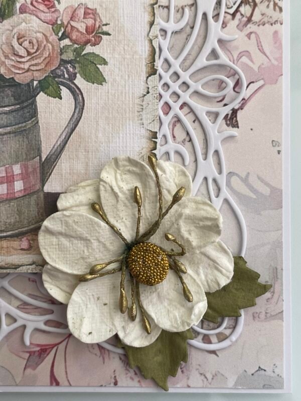 6x6" Luxury 3D Shabby Handmade Birthday Card Topper TIN ROSE BOUQUET - Image 7