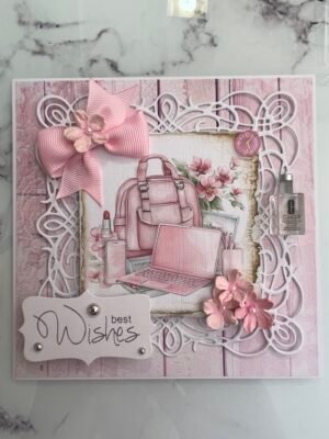 6x6" Luxury 3D Pink Feminine Card Topper HANDBAG COSMETICS PERFUME LAPTOP