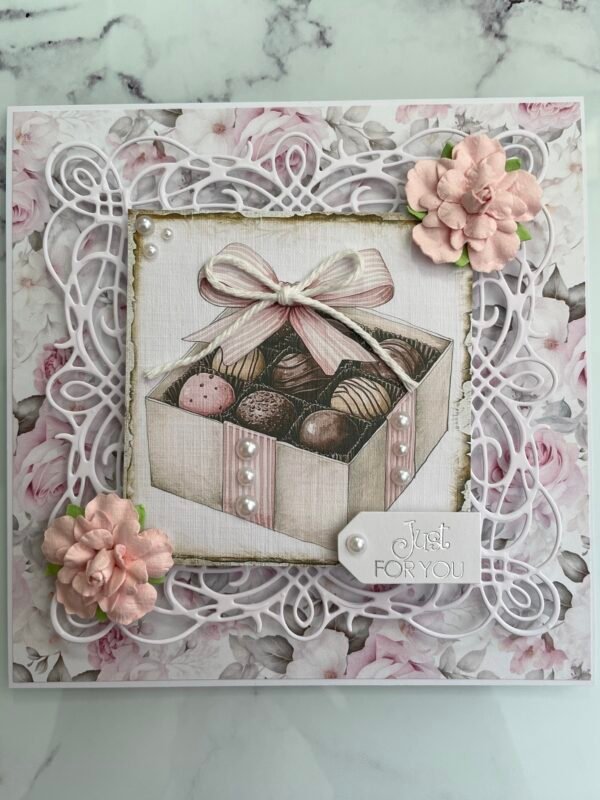 6x6" Luxury 3D Shabby Handmade Card Topper BOX OF CHOCOLATES - Image 9
