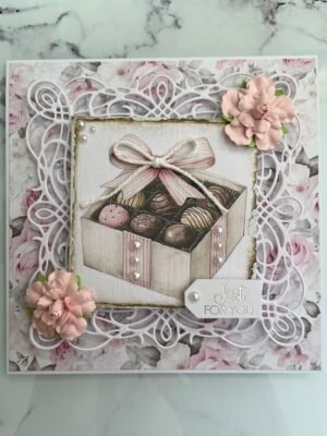 6x6" Luxury 3D Shabby Handmade Card Topper BOX OF CHOCOLATES