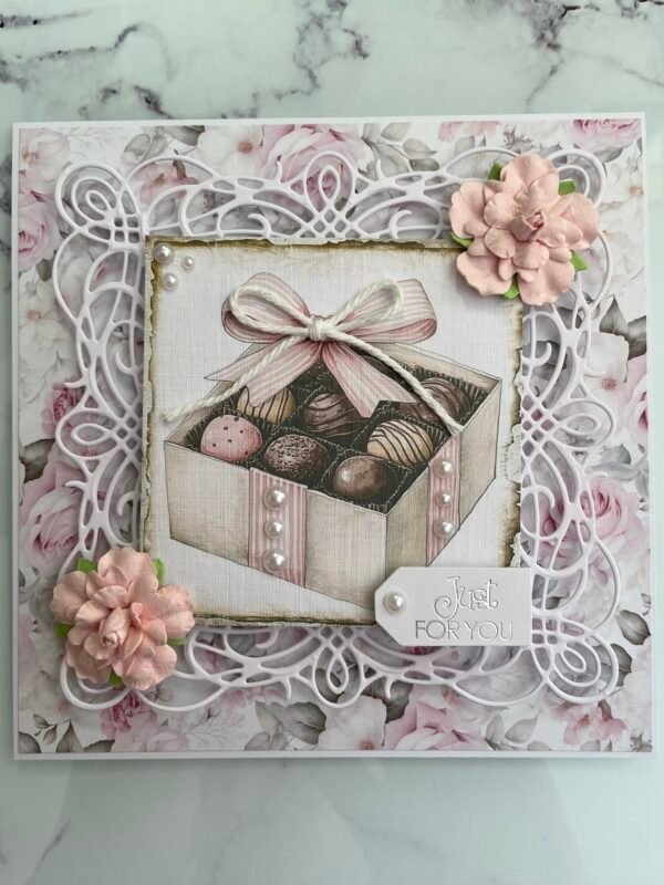 6x6" Luxury 3D Shabby Handmade Card Topper BOX OF CHOCOLATES