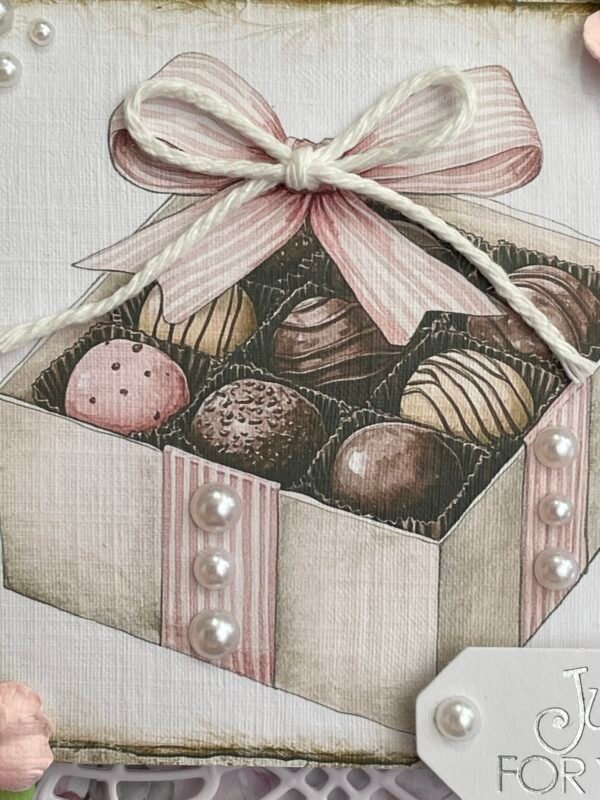 6x6" Luxury 3D Shabby Handmade Card Topper BOX OF CHOCOLATES - Image 2