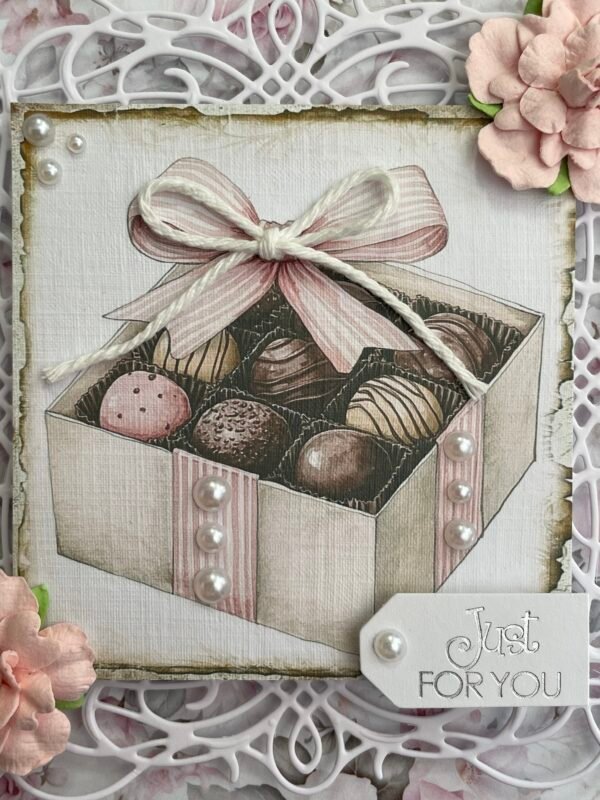 6x6" Luxury 3D Shabby Handmade Card Topper BOX OF CHOCOLATES - Image 8