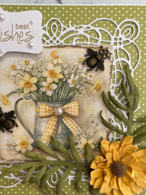 6x6" Luxury Handmade 3D Greeting Card Topper SPRING DAFFODILS BEE'S - Image 8