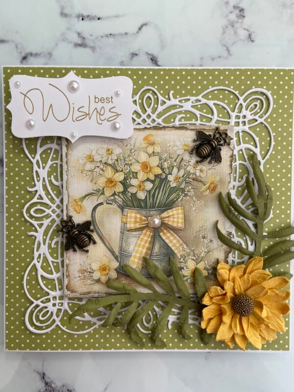 6x6" Luxury Handmade 3D Greeting Card Topper SPRING DAFFODILS BEE'S - Image 9