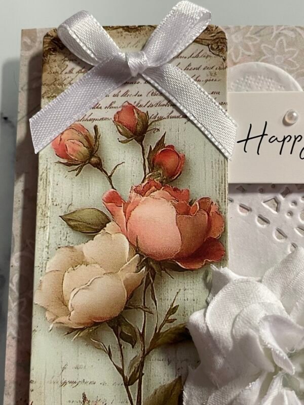 Luxury 3D Shabby Floral Birthday Card - Pearls - Roses. Size A6 - Image 2